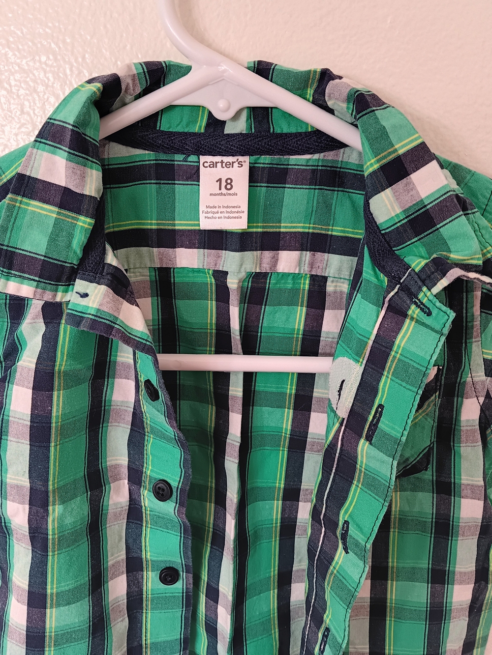 Carter's Green Blue Plaid Button-Front Shirt - 18 Months